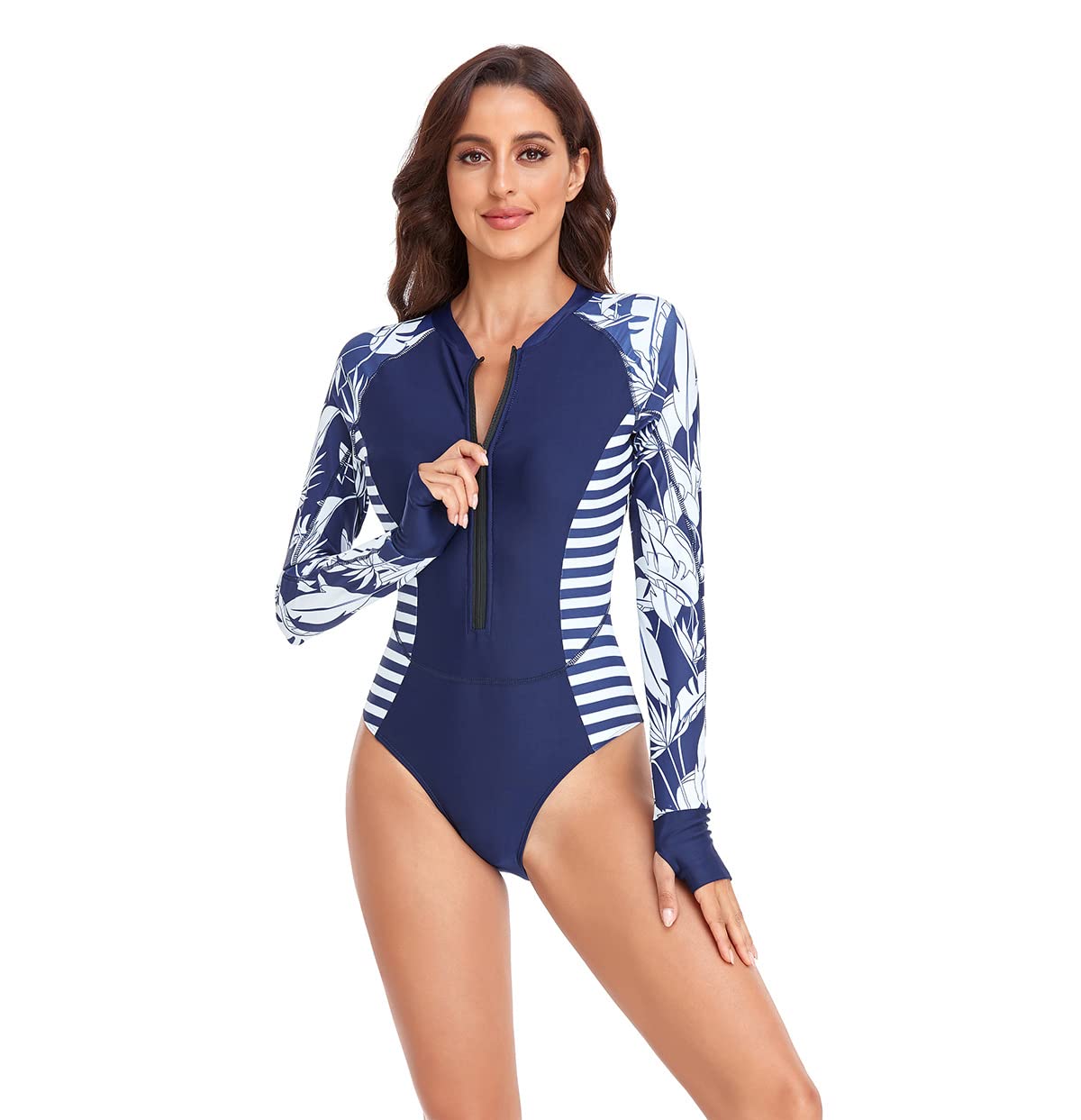 Damskie stroje kąpielowe Rash Guard jednoczęściowy strój kąpielowy w kwiaty paski strój do surfingu dla kobiet
