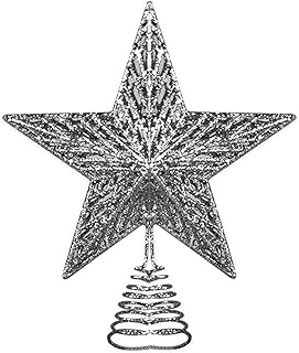 AKH® Christmas Tree Topper Star | 25 cm - Size | Glittered Star | Metal Glitter Star Tree top | Xmas Party Decoration Ornaments | For Christmas Tree Decorations (Silver)