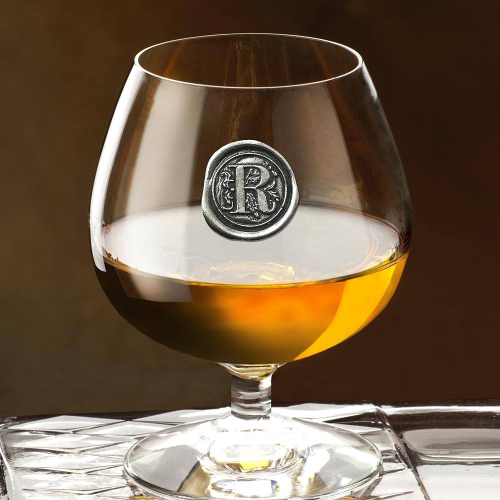 English Pewter Company 14.5oz Brandy Cognac Snifter Glass With Monogram Initial - Personalized Gift With Your Choice of Initial (R) [MON218]
