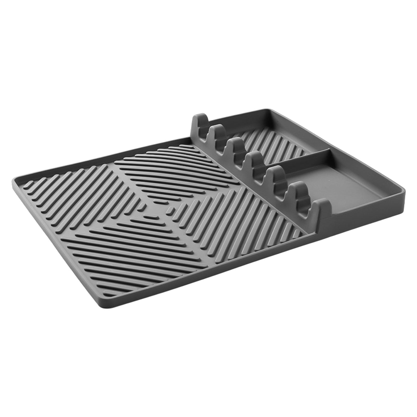 Silicone BBQ Drip Mat with Ridged Design, Tool Rest Slots and Corner Tray for Grill Side Shelf Organization and Prep Silicone Barbecue Drip Mat Grill Side Shelf Organizer Utensil Rest Grease Draining