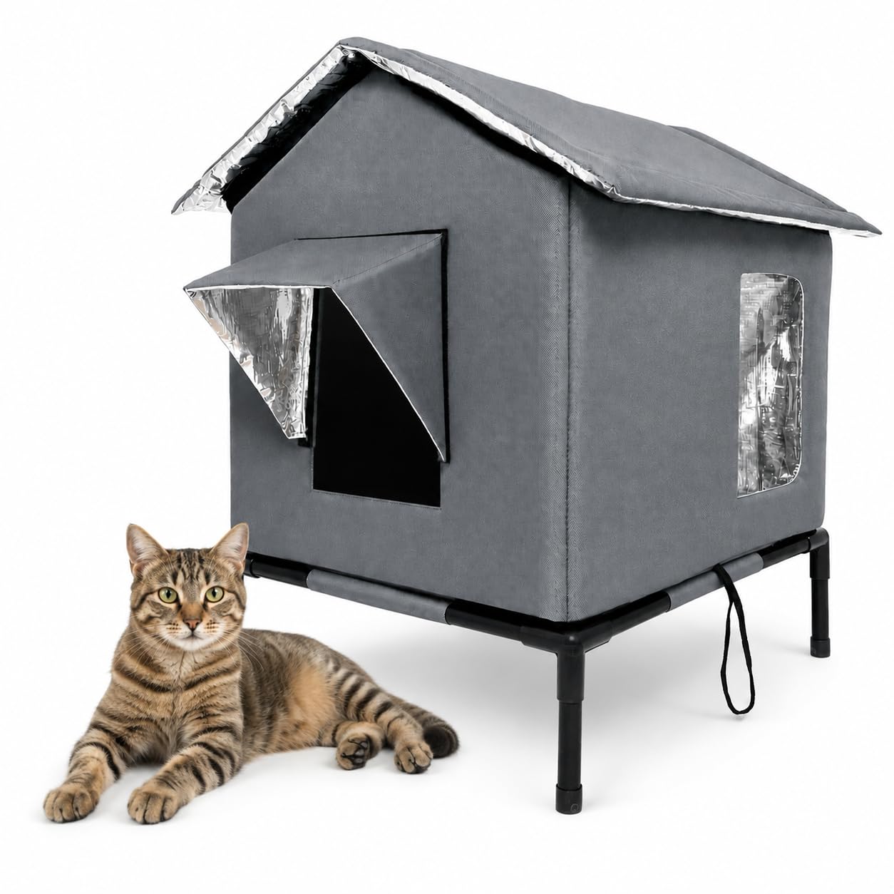 ANAUU Outdoor Cat House Waterproof, Foldable Oxford Outdoor Cat House with Elevated Base, Insulated Feral Cat Shelter for Porch, Residential Area and Garage