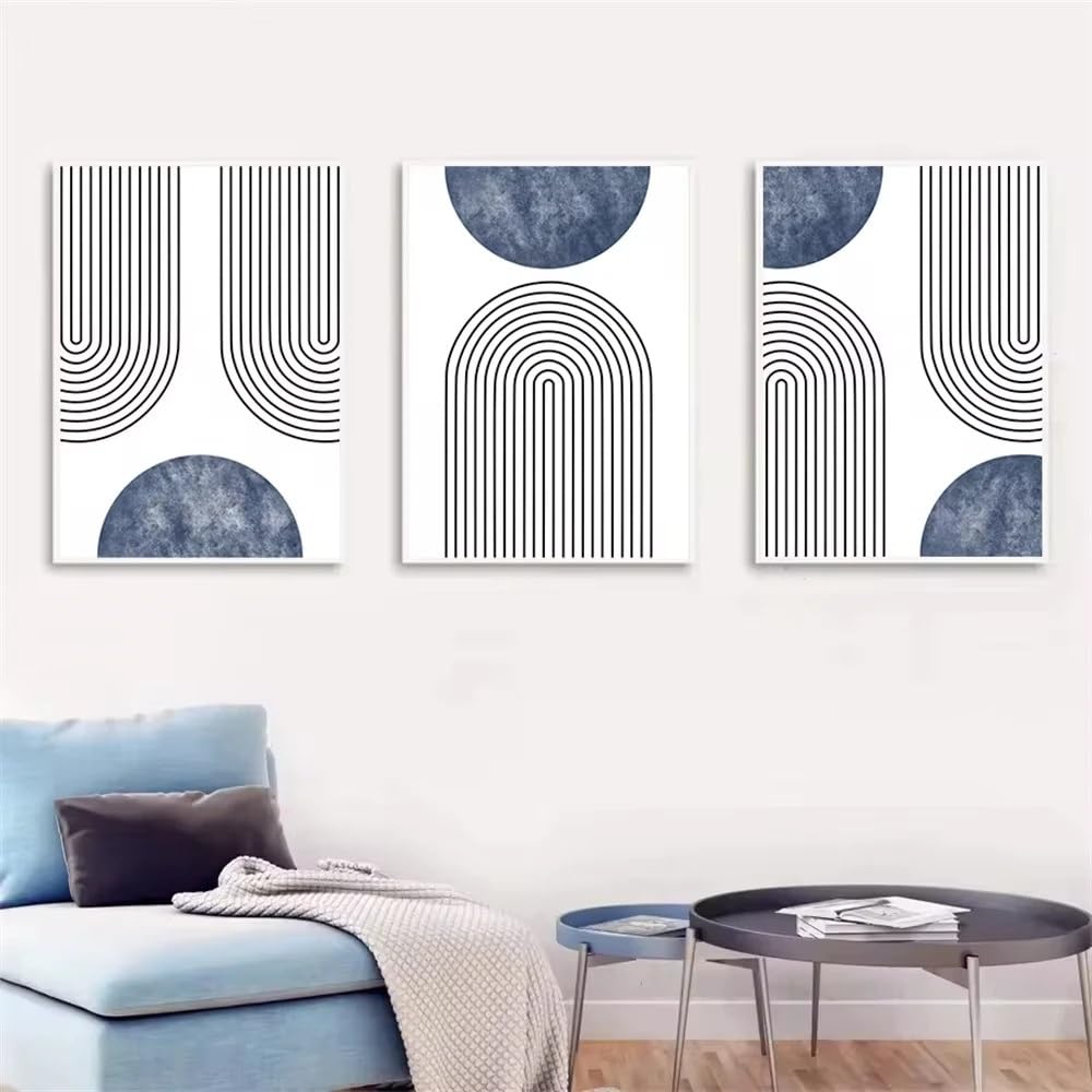 WUHBCZ Canvas Paints-Abstract Bohemia Blue Geometry Art Painting Retro Lines Poster Canvas Print Nordic Wall Pictures for Living Office Room Decor-60 * 70cm/3PCS (No Frame)