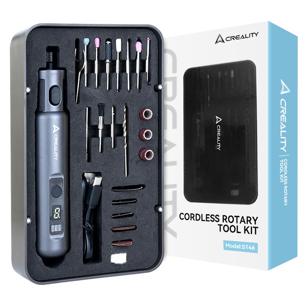 Creality Kit d'outils rotatifs sans fil avec 24 accessoires, multifonction, 6 vitesses variables, longue durée de vie de la batterie et sans fil portable 3,7 V pour modèles d'impression D, meulage