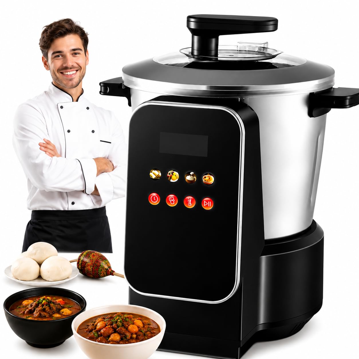 6L Electric Swallow Maker, 900W Automatyczna maszyna Fufu dla Ugali Amala Bank.Mikser Yam ze stali nierdzewnej z cyfrowym panelem dotykowym.Trwały design dla 5-6 osób.Łatwa czysta nieprzywierająca mis