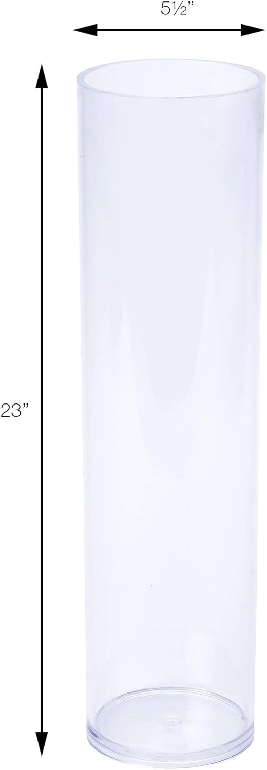 Simply Elegant Plastic Cylinder Container 23 Inches, Large Shatterproof Wedding Centerpiece Vase Indoor Outdoor Decor Events and Special Occasions - Clear