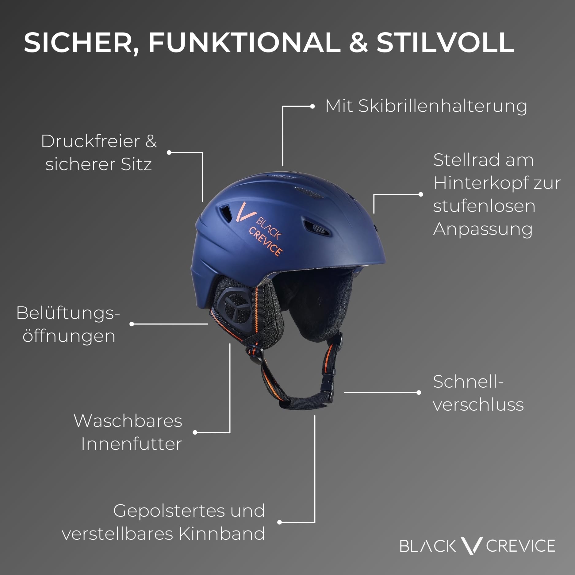 BLACK CREVICE Skihelm Streif I Stoßfester Skihelm in sportlichem Design I Skihelm Herren & Damen I Snowboard-Helm I Atmungsaktiver Ski-Helm I Größenverstellbar