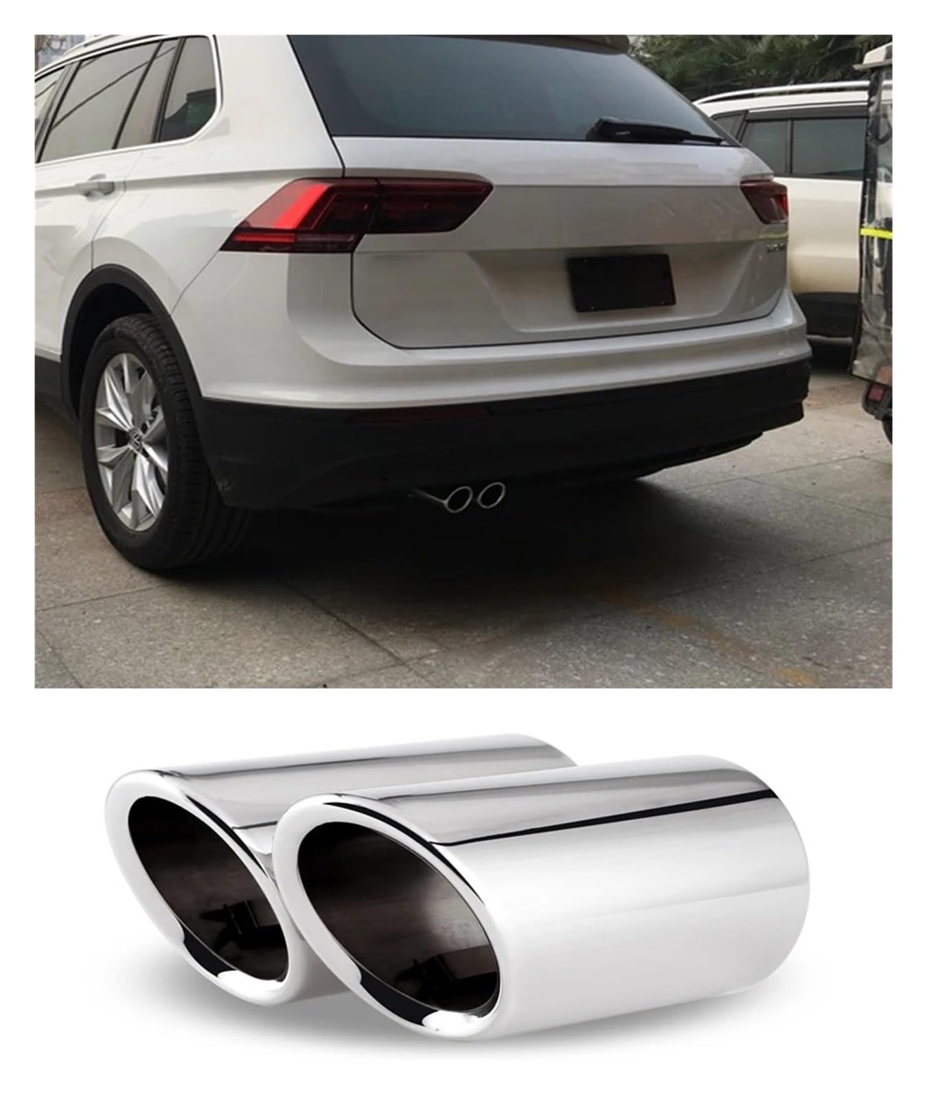 Auto-Endrohre Für VW Für Tiguan 2017 2018 2019 Für MK2 Edelstahl Auto Auspuff Endrohrblende Zubehör Styling Auspuffblende(Schwarz)
