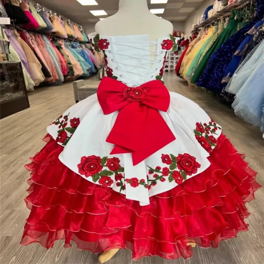 Floral Flowers Applique Diamond Organza Layers Mini Quinceanera Dresses for Girls Bow 20252