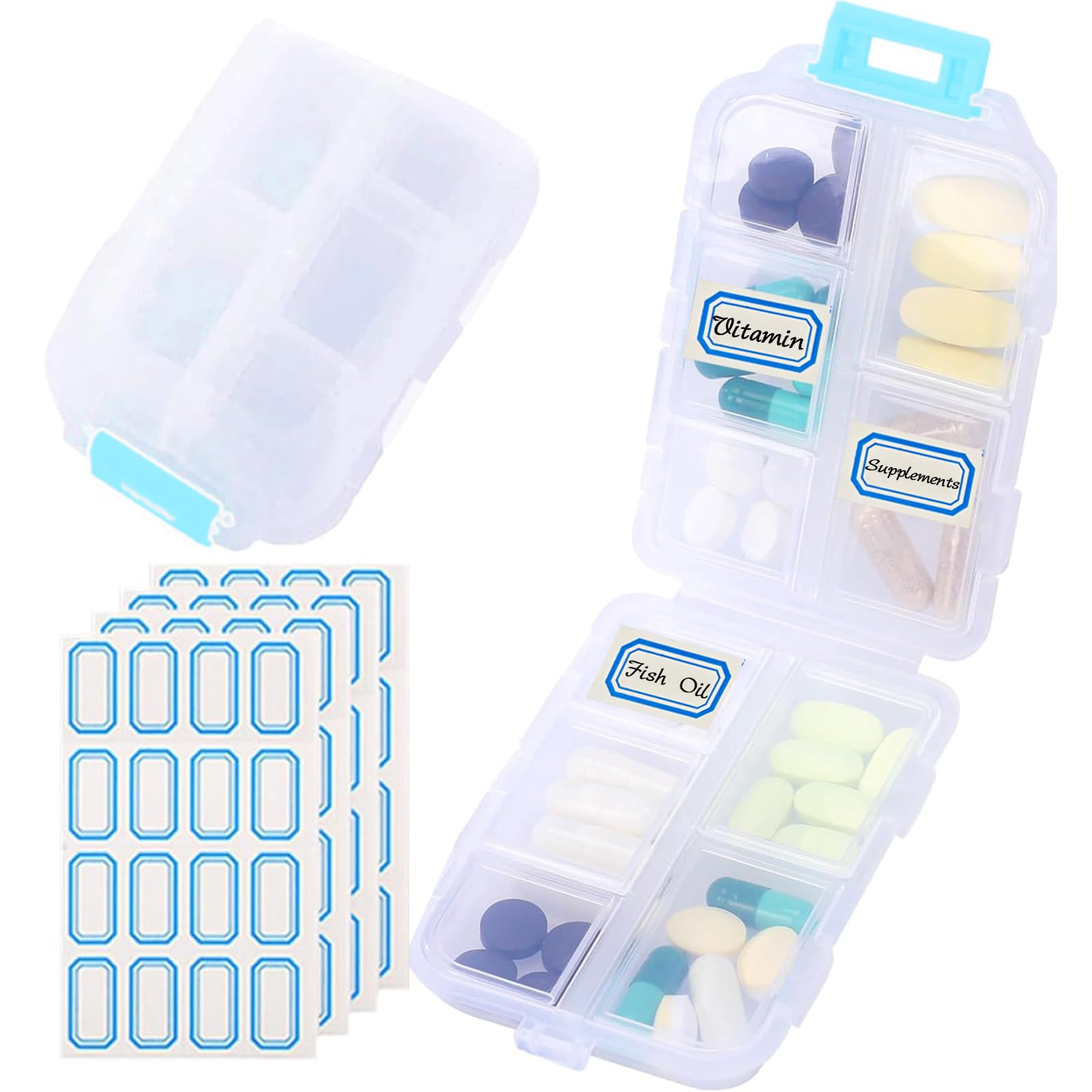 Travel Pill Organizer Portable Pocket Pill Case Small Pill Box for Purse Medicine Organizer Have 10 Compartments Storage Vitamin Fish Oil by INVODA (