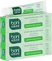 Creme Dental com óleos naturais de Menta e Melaleuca Vegano e Natural, Sem Flúor, Sem Triclosan, Boni Natural, 90g, 3 unidades Leve Mais Pague Menos