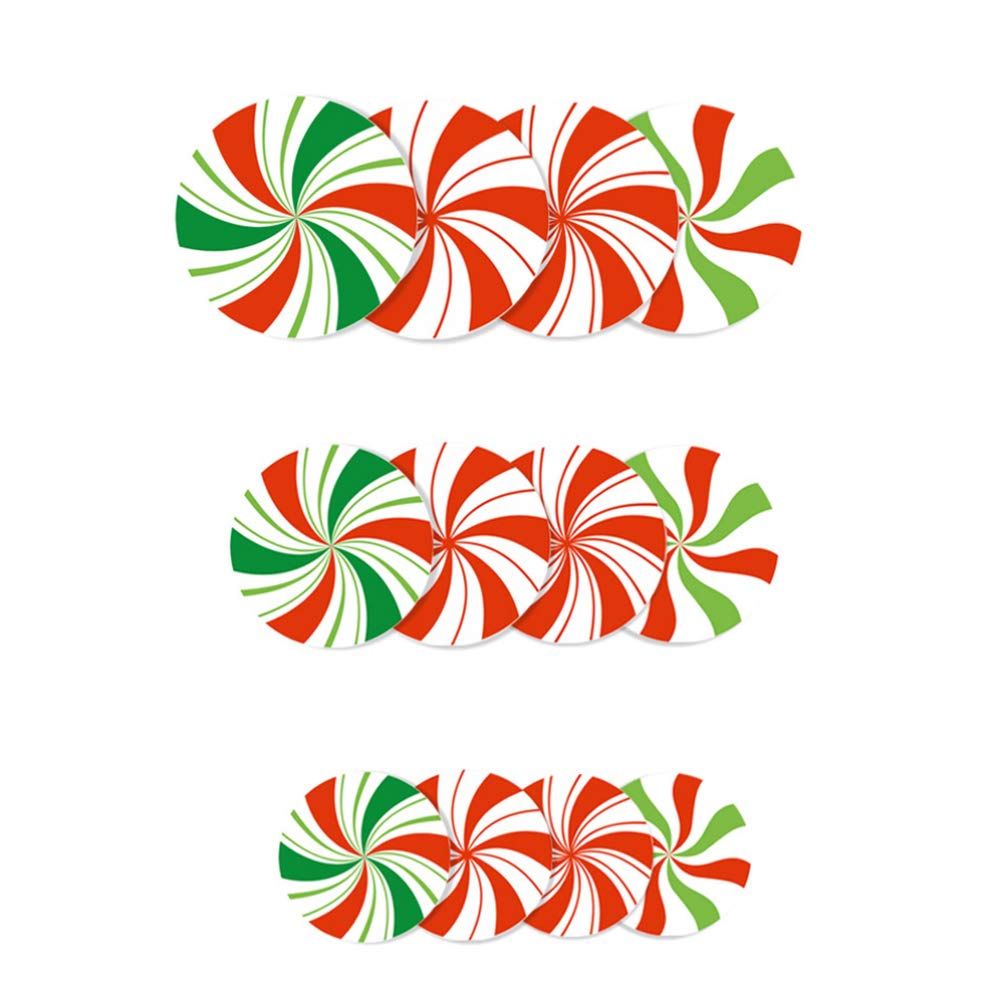 NUOBESTY Peppermint Window Decals Stickers Self Adhesive Christmas Candy Stickers Floor Window Clings for Christmas Valentines Day Candy Party Decorations 12pcs