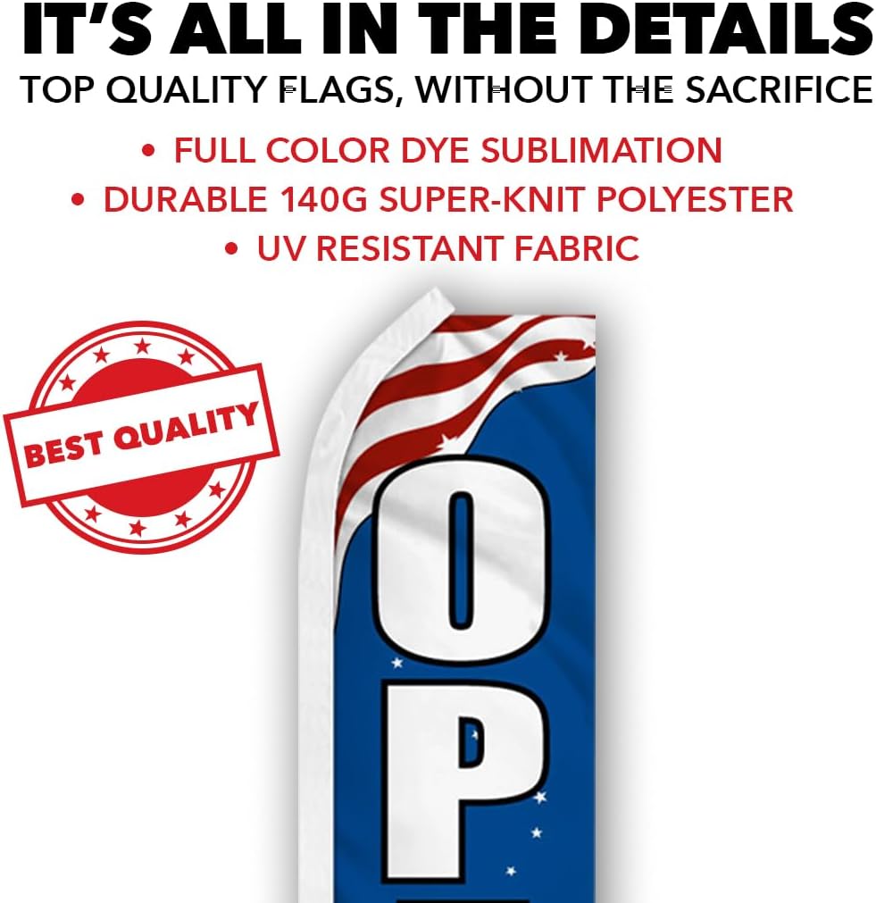 Open Patriotic Swooper Feather Flag - Great for Businesses, Dealerships, and Car Lots