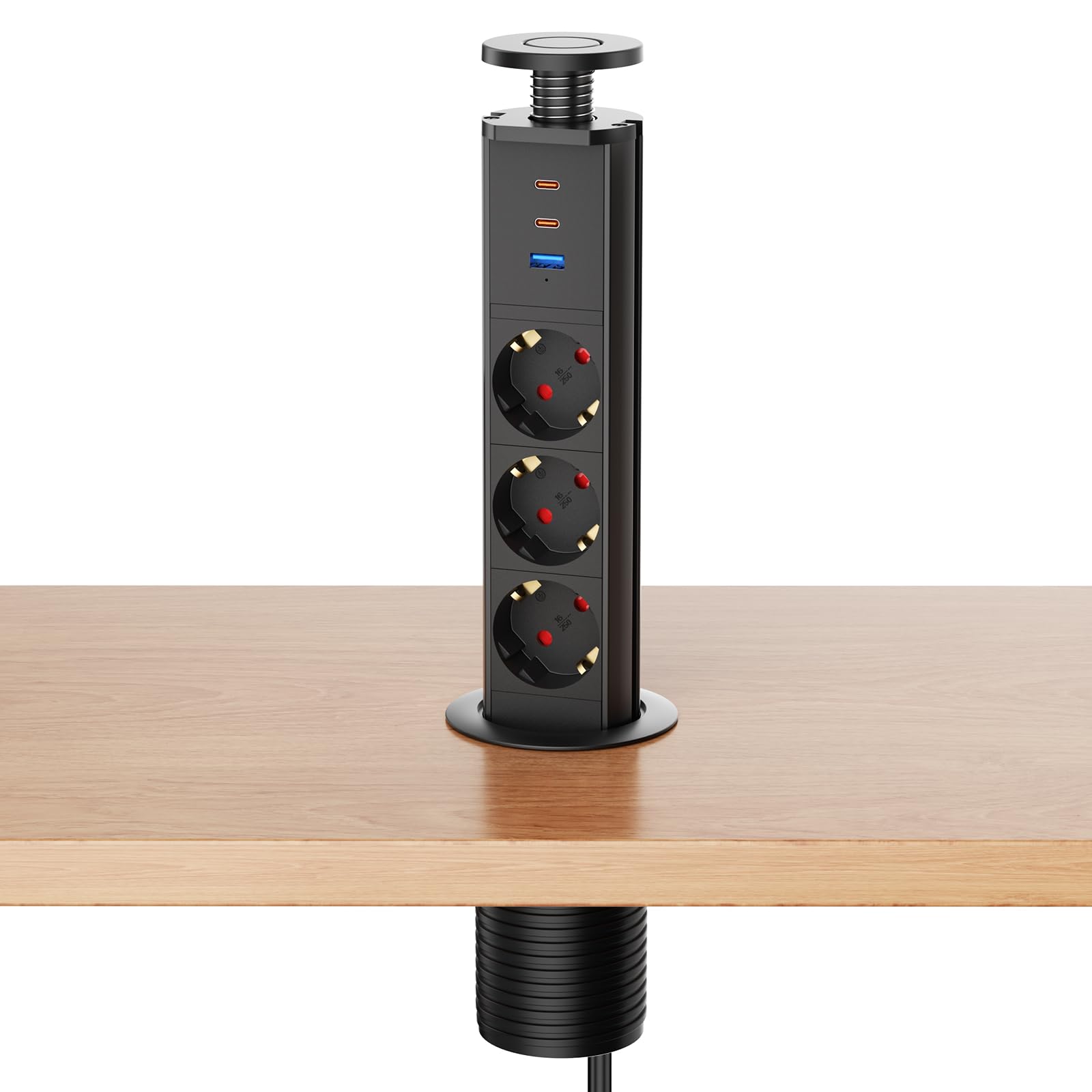 Versenkbare Steckdose 3-Fach USB-C PD 30W, Ø60 mm, Schwarz