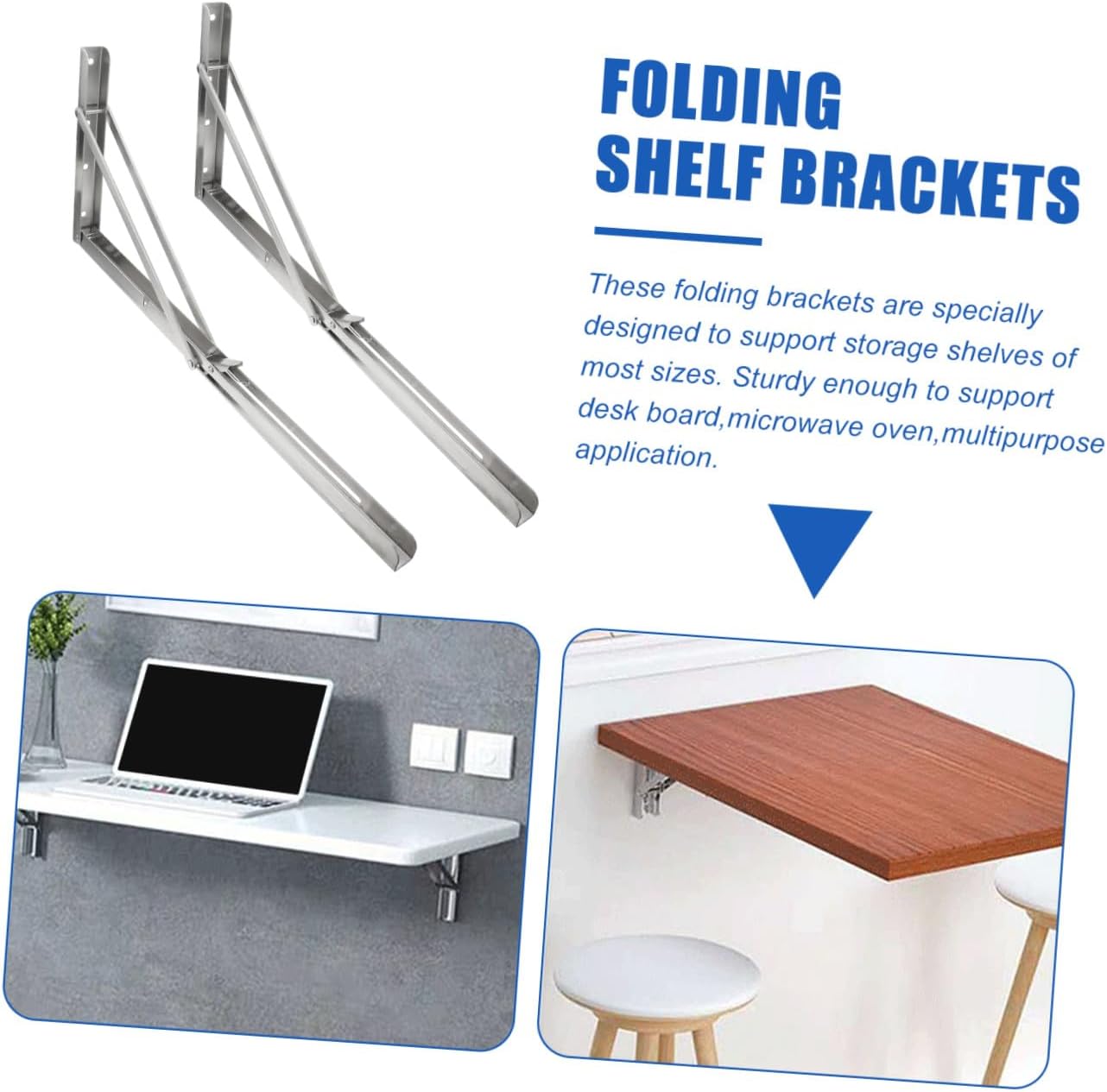 Lurrose Space-Saving Wall Shelf Bracket 2pcs Folding Brackets Heavy Duty for Bench Table Garage Reading Area Strong Support