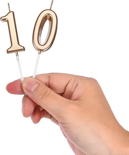Miniatura 5 de Velas de cumpleaños número 10 para decoración de cumpleaños, boda, aniversario, celebración, fiesta, 3.54 pulgadas de longitud total (dorado champán)