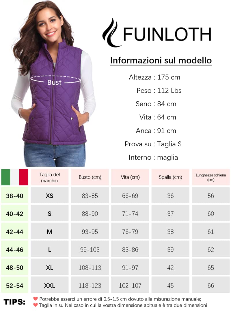 fuinloth Gilet Donna Smanicato Invernale Panciotto Dritto Collarei Giacche Ultraleggeri Senza Maniche Giacca con Tasca con Cerniera