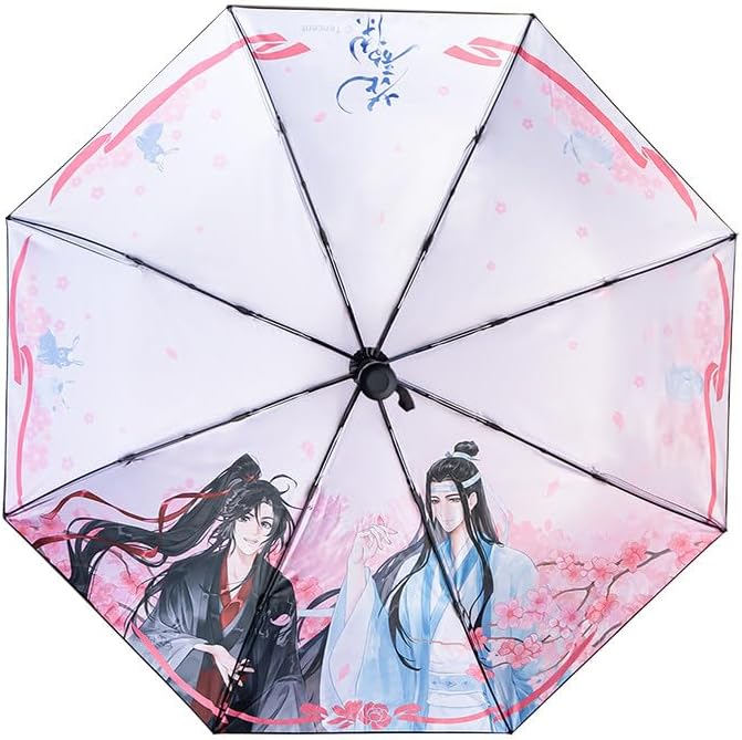 Mo Dao Zu Shi Automatic Folding Umbrella, Anime Character Design with Cherry Blossom Pattern, Compact Portable Sun and Rain Umbrella, 8 Ribs