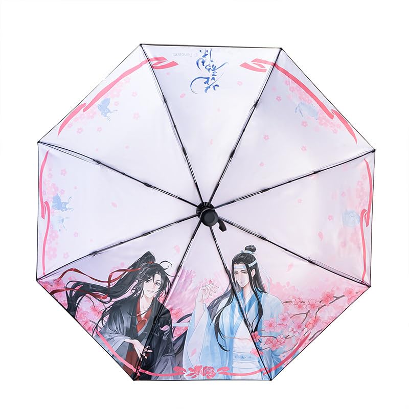 Mo Dao Zu Shi Automatic Folding Umbrella, Anime Character Design with Cherry Blossom Pattern, Compact Portable Sun and Rain Umbrella, 8 Ribs