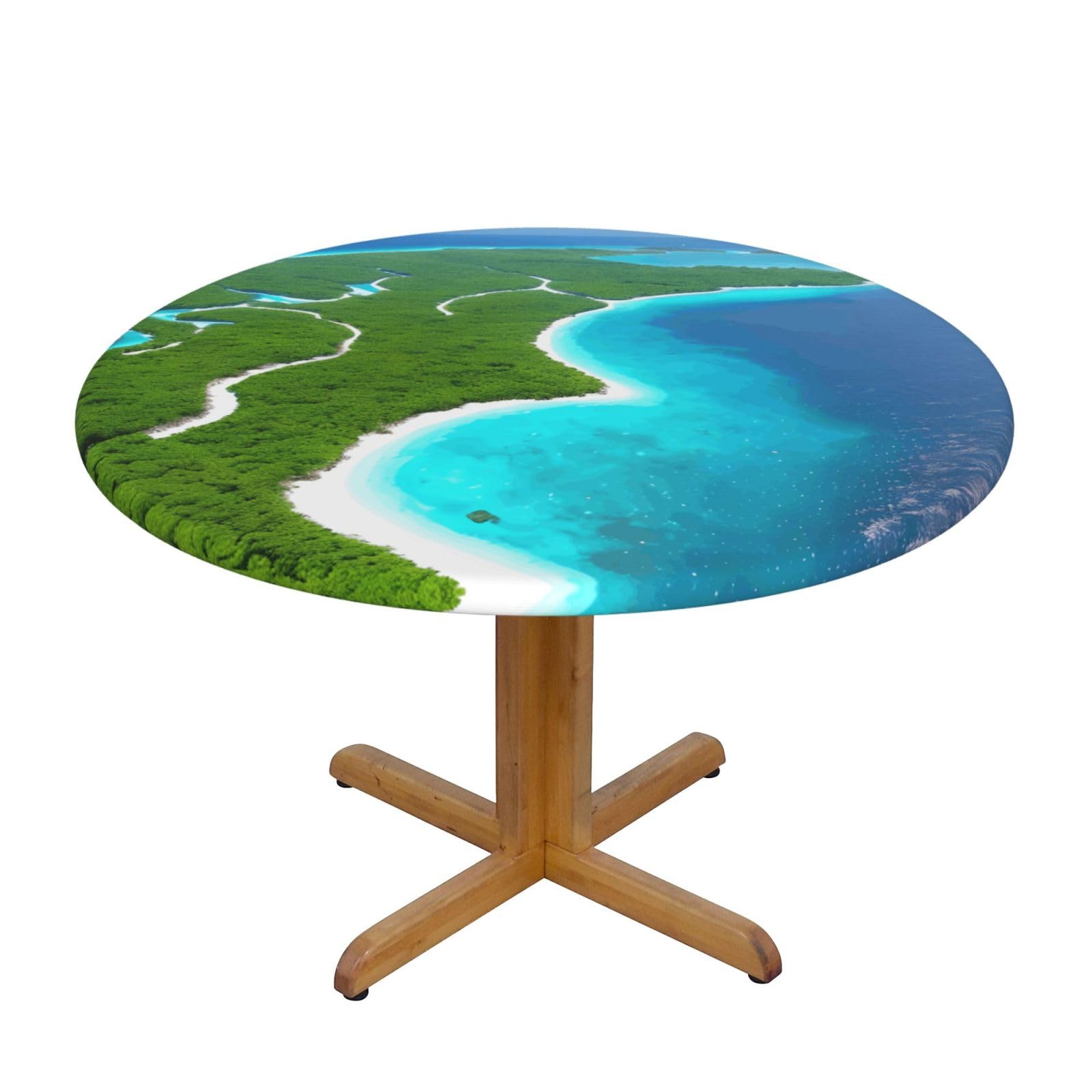ZQYTGFDC An island in the ocean S Decorative Round Tablecloth Waterproof Anti Stain Oil Proof Size for 40 50 inch
