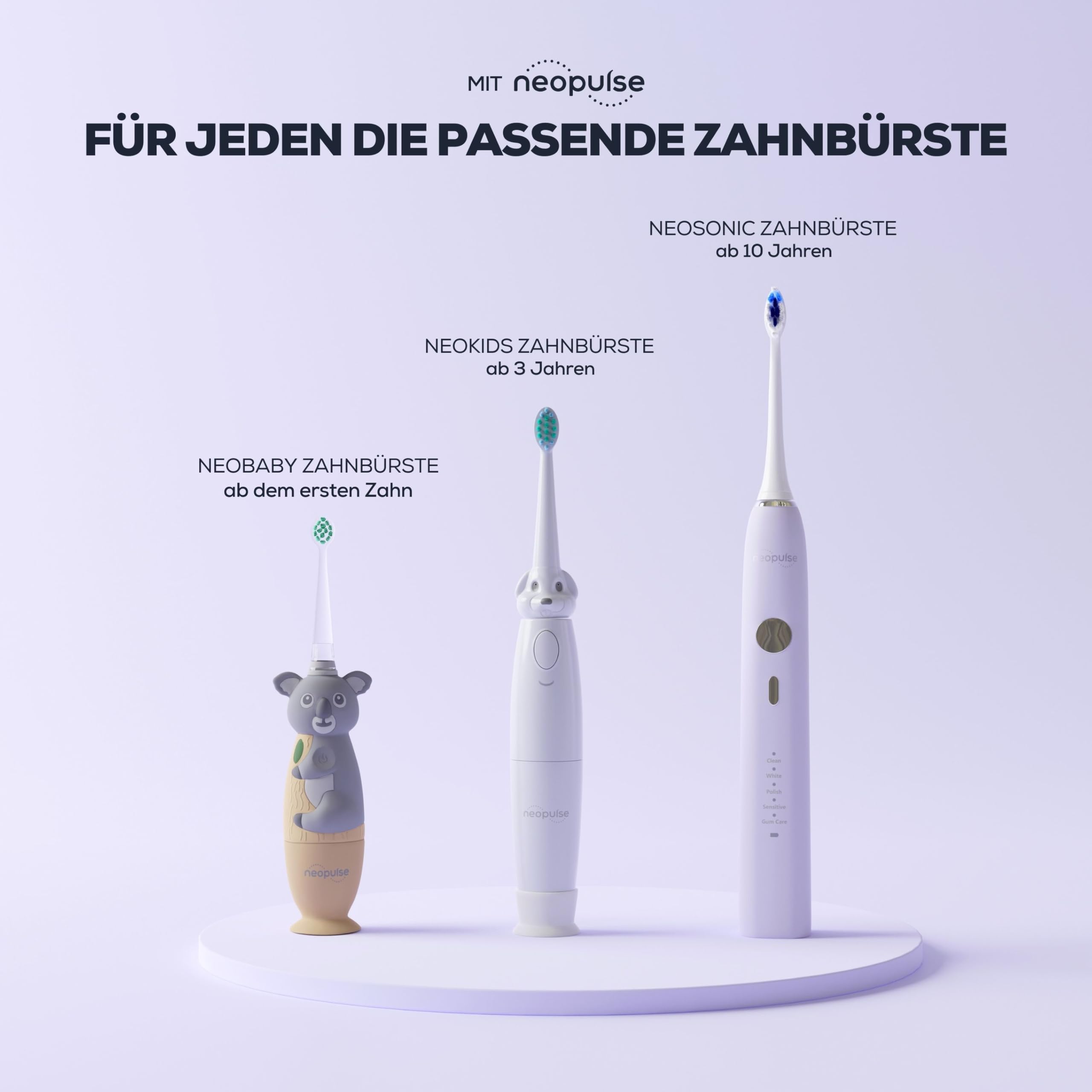 NEOPULSE NEOSONIC® Schallzahnbürste – 5 Reinigungsmodi & 15 Intensitätsstufen – Akkulaufzeit 3 Monate – 2-Min Timer – USB-C Aufladung – 2 Bürstenköpfe – Violett