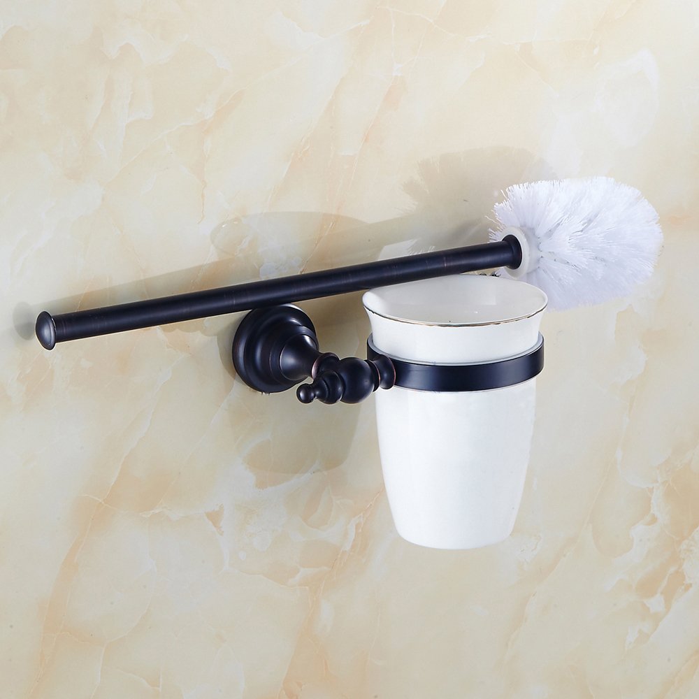 Weare Home Portaescobillas de latón Negro con diseño Antiguo, Retro, Vintage, con Taza de cerámica, Montaje en Pared, Montaje en Pared, taladrar