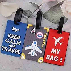 3 peças de etiquetas de bagagem com tema de viagem – Suportes de cartão de embarque de PVC à prova d'água para cruzeiro/avião, capas de identificação antiderrapantes com alça ajustável acessórios de