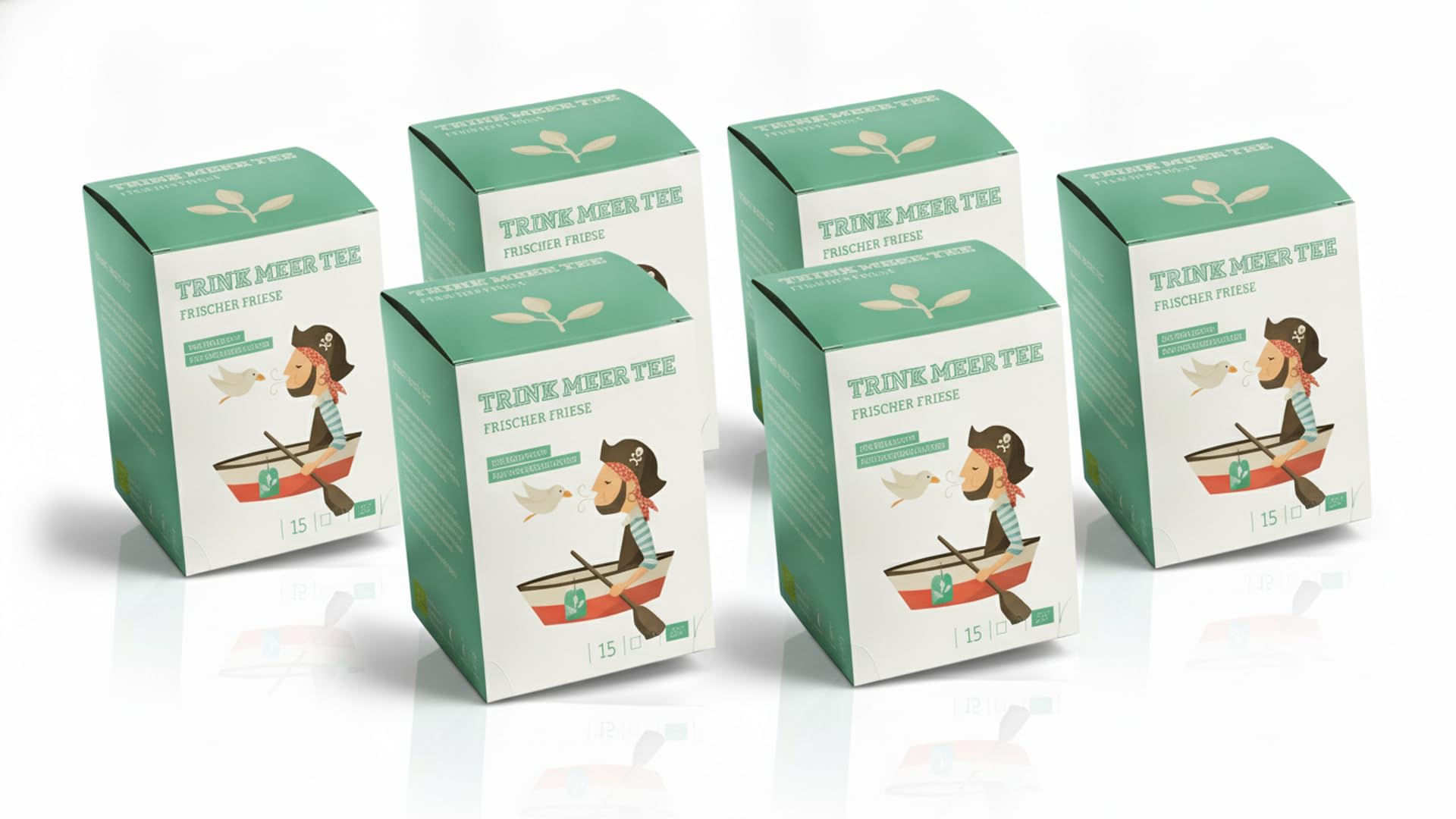 6 x Trink Meer Tee Pfefferminztee Frischer Friese Premium Kräutertee in Teebeuteln, erfrischend und aromatisch, handgenähte Kissenbeutel aus Netzmaterial, maritimes Design