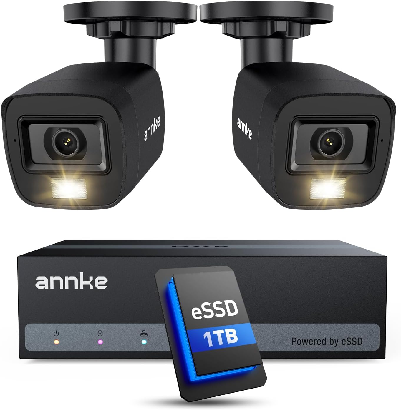 ANNKE E200 CCTV Camera System, 4 Channel 3K Lite Surveillance DVR with 2x 1080p Dual-Light Cams and 1TB Hard Drive, Smart Human & Vehicle Detection, Color Night Vision, IP67 Weatherproof