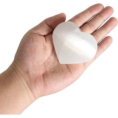 Large Selenite Crystal Heart Stone, Natural Heart Shape Crystal, Pocket Worry Stone...
