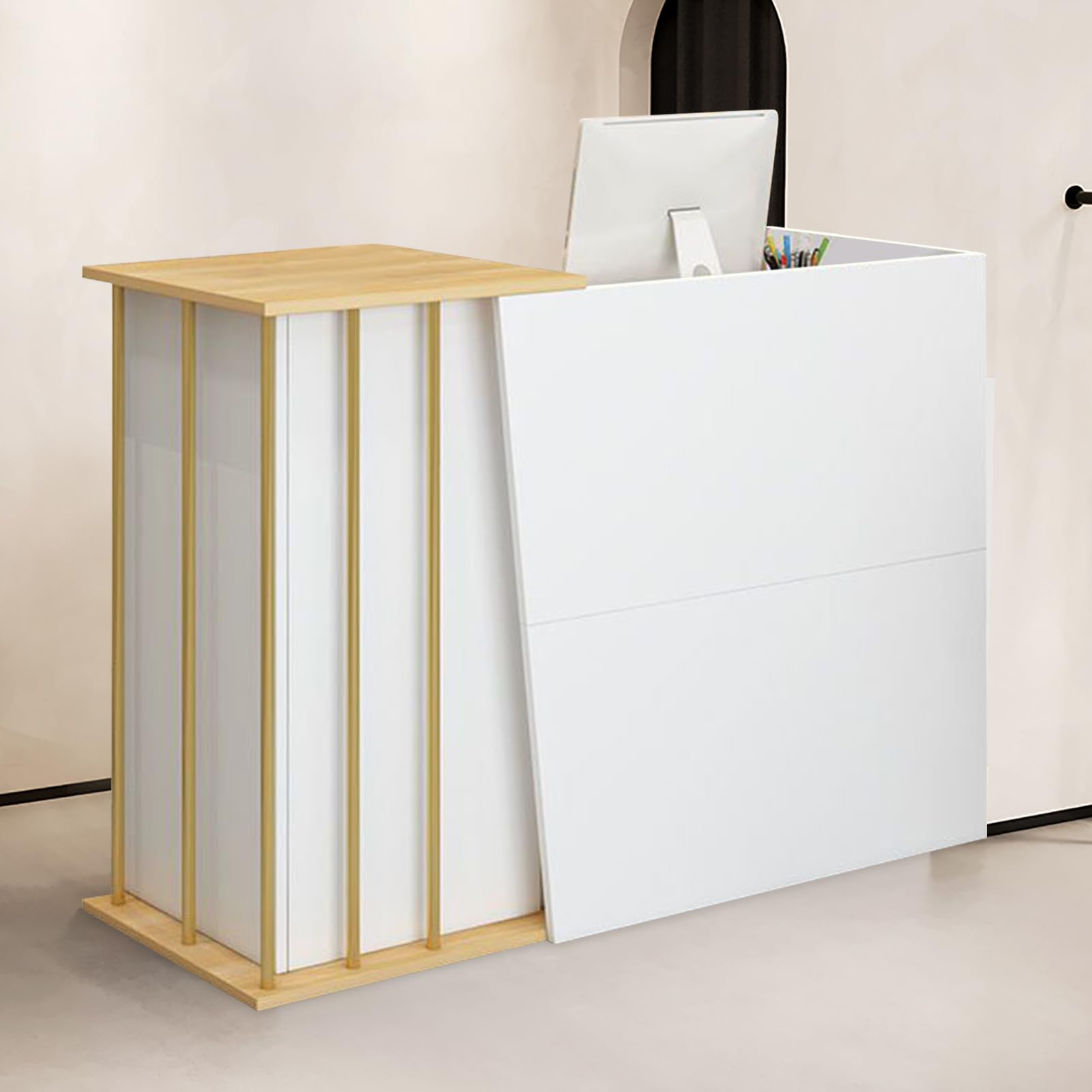Kassentheke Einzelhandel, Empfangstresen mit abschließbaren Schubladen, Empfangstisch für Salons,Computertisch im Büro mit Lagerschrank, Kassentheke für Bekleidungsgeschäfte(Size:100 cm,Color:b)