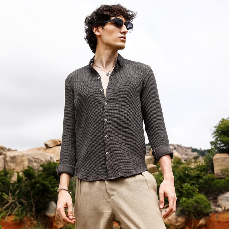 Image of CAHOOT Men's Solid Utility Shirt | Casual Wear | Spread Collar | Long Sleeve | Button Closure | Shirt Crafted with Comfort Fit for Everyday Wear