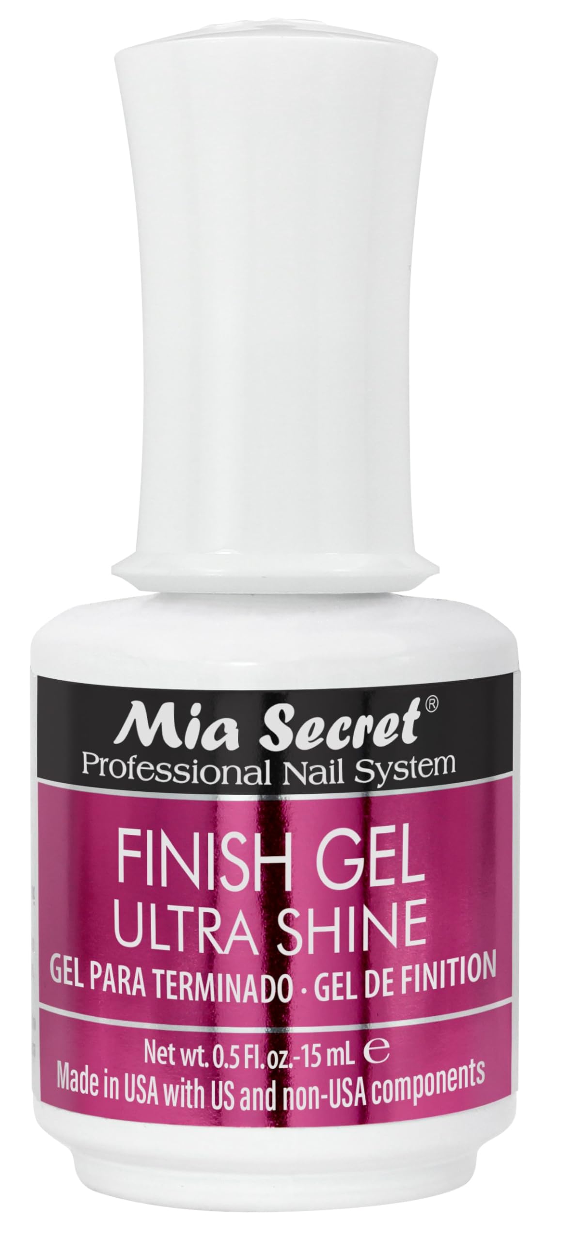 Mia Secret UV Finish gel top coat for gel or acrylic 15 ml - No wipe clear nail polish - High gloss top coat for artificial nails