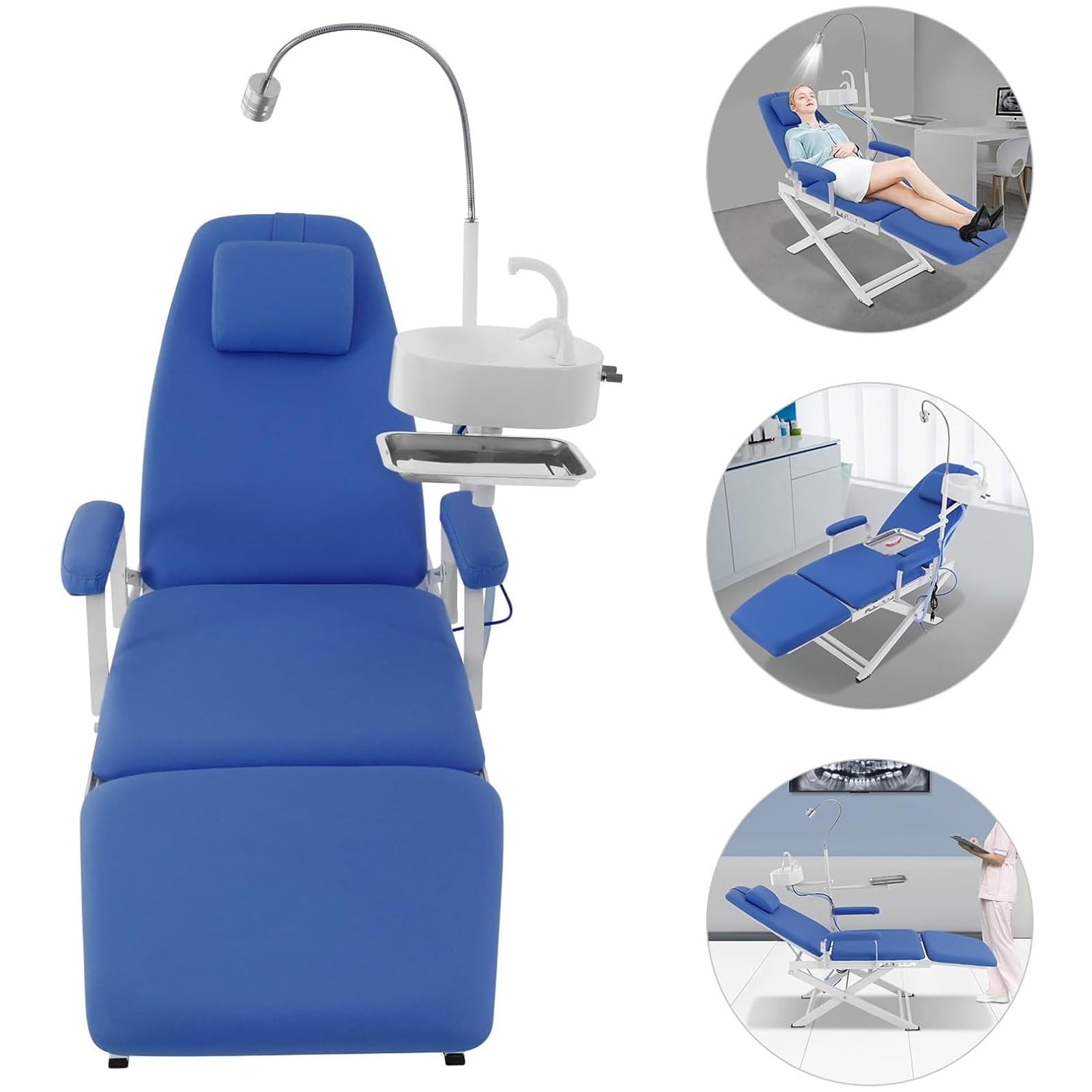Tragbarer Klappbarer Zahnarztstuhl mit LED-Beleuchtung und Speibecken, Höhen und Rückenlehne Verstellbar, für Hausbesuche, Salons und Kosmetikstudios