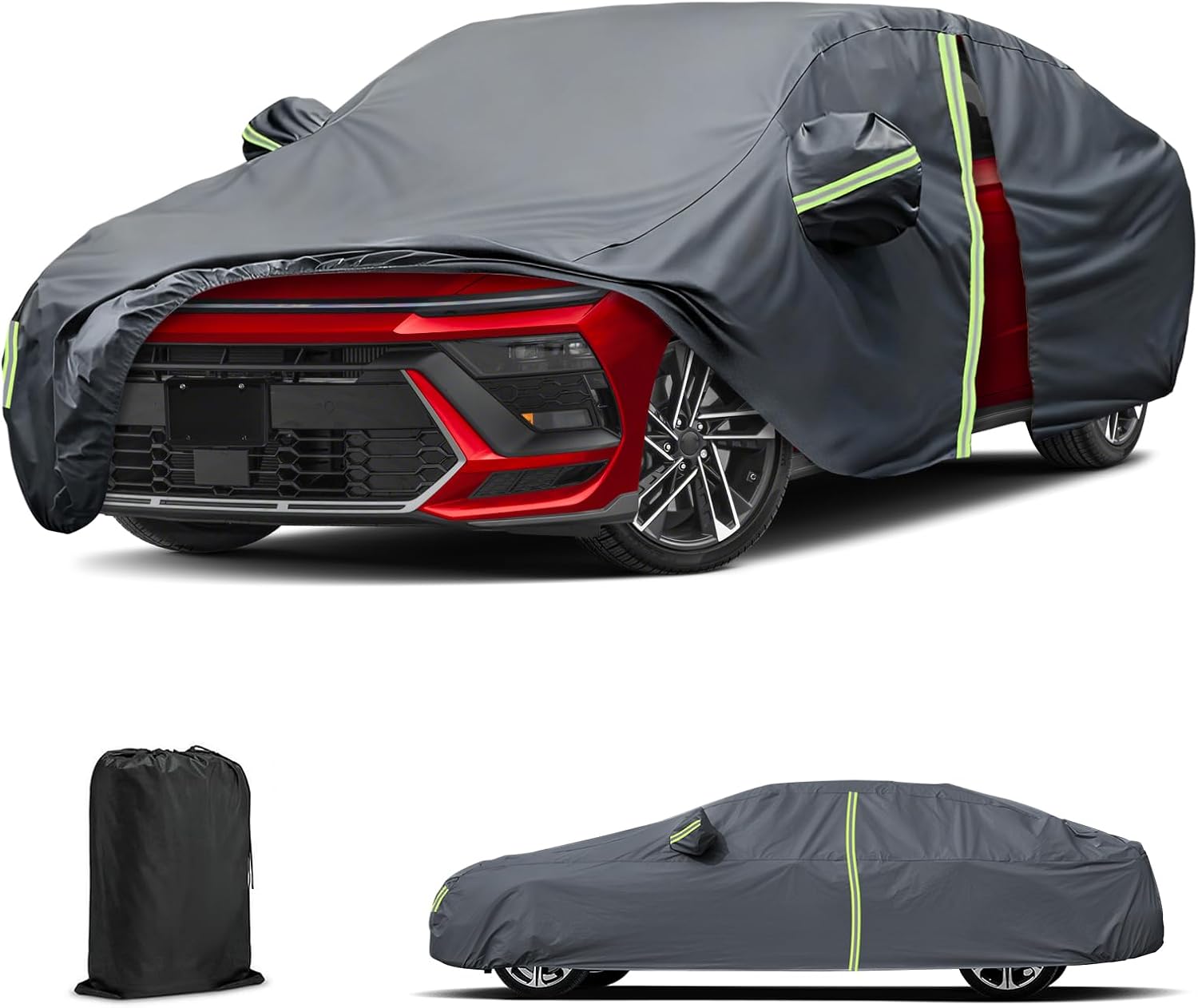 Car Cover Waterproof for 2006-2025 Hyundai Sonata, Outdoor Full Cover for Automobiles All Weather Sun UV Rain Dust Snow Wind Protection with Zipper Door & Windproof Bands (Gery)