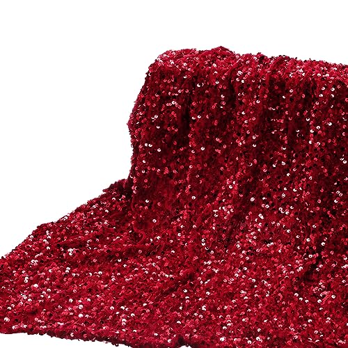 Tissu Velours Rouge à Paillettes DMiotech 1 Yard pour Couture et Nappe