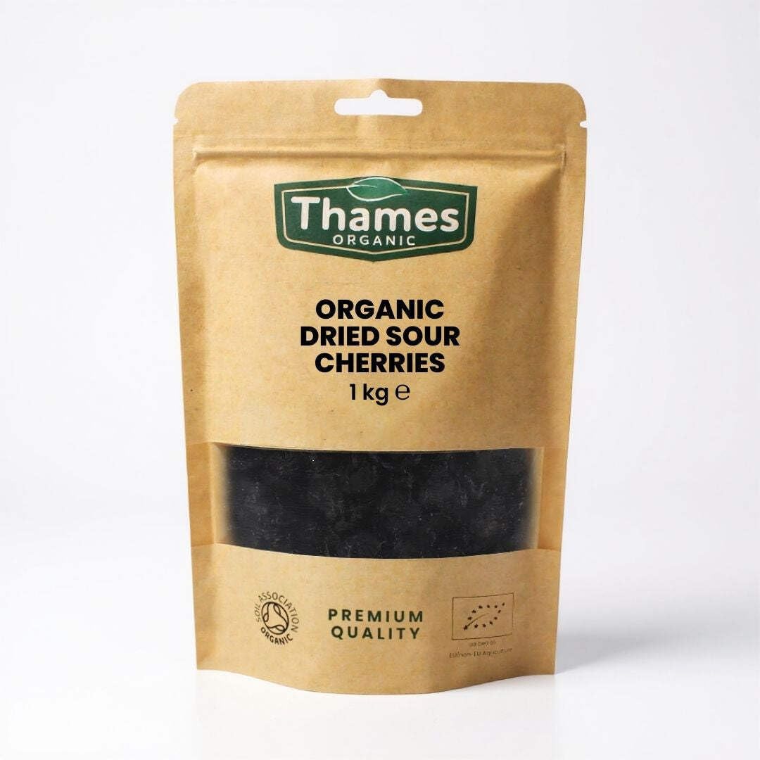 Organic Dried Sour Cherries Pitted, Sun Dried, Tart Cherry - No Additives, No Preservatives, Unsulphured, Vegan, GMO Free - All Natural - Thames Organic 1kg