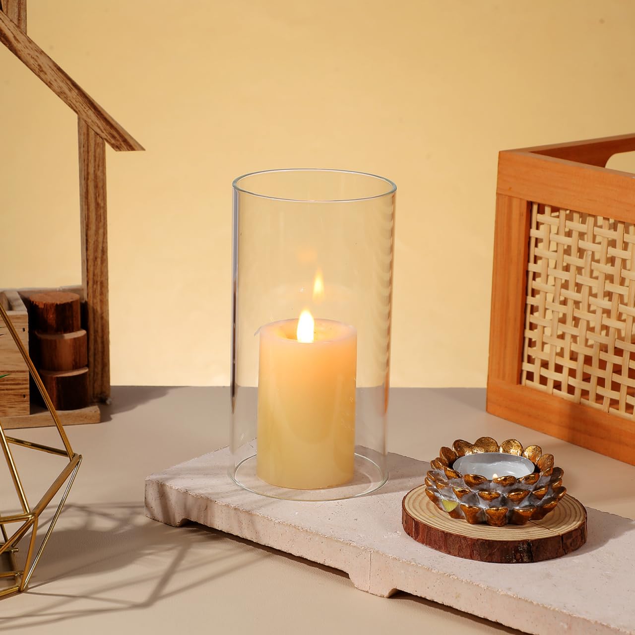 2 cilindri in per candele, portacandele a cilindro in, antivento, a cupola, per tealight, matrimonio, decorazione da tavolo, 8 x 15 cm