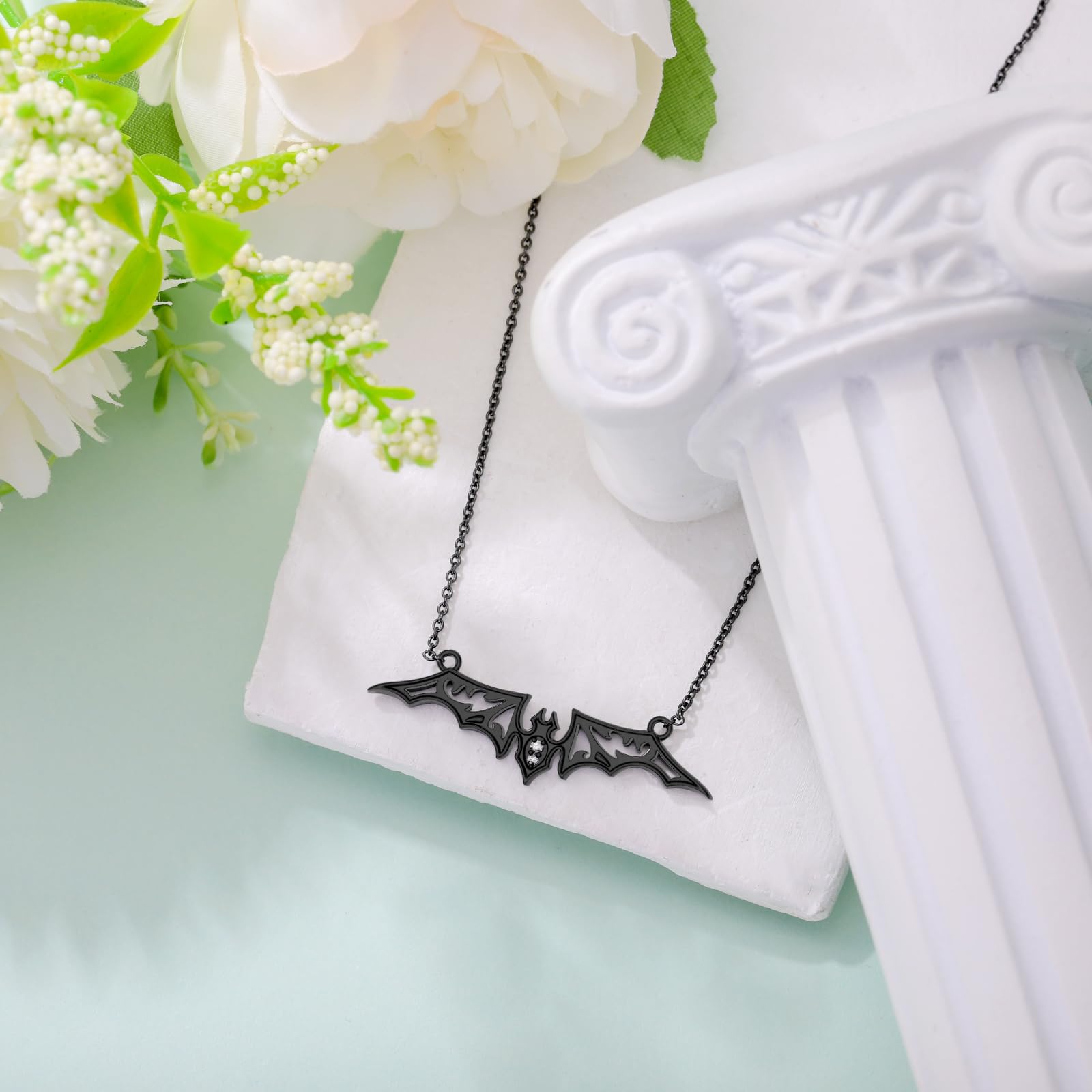 LWXIE Diamond Bat Necklace for Women 925 Sterling Silver Black Bat Pendant Necklace Dainty Jewelry Gifts for Women