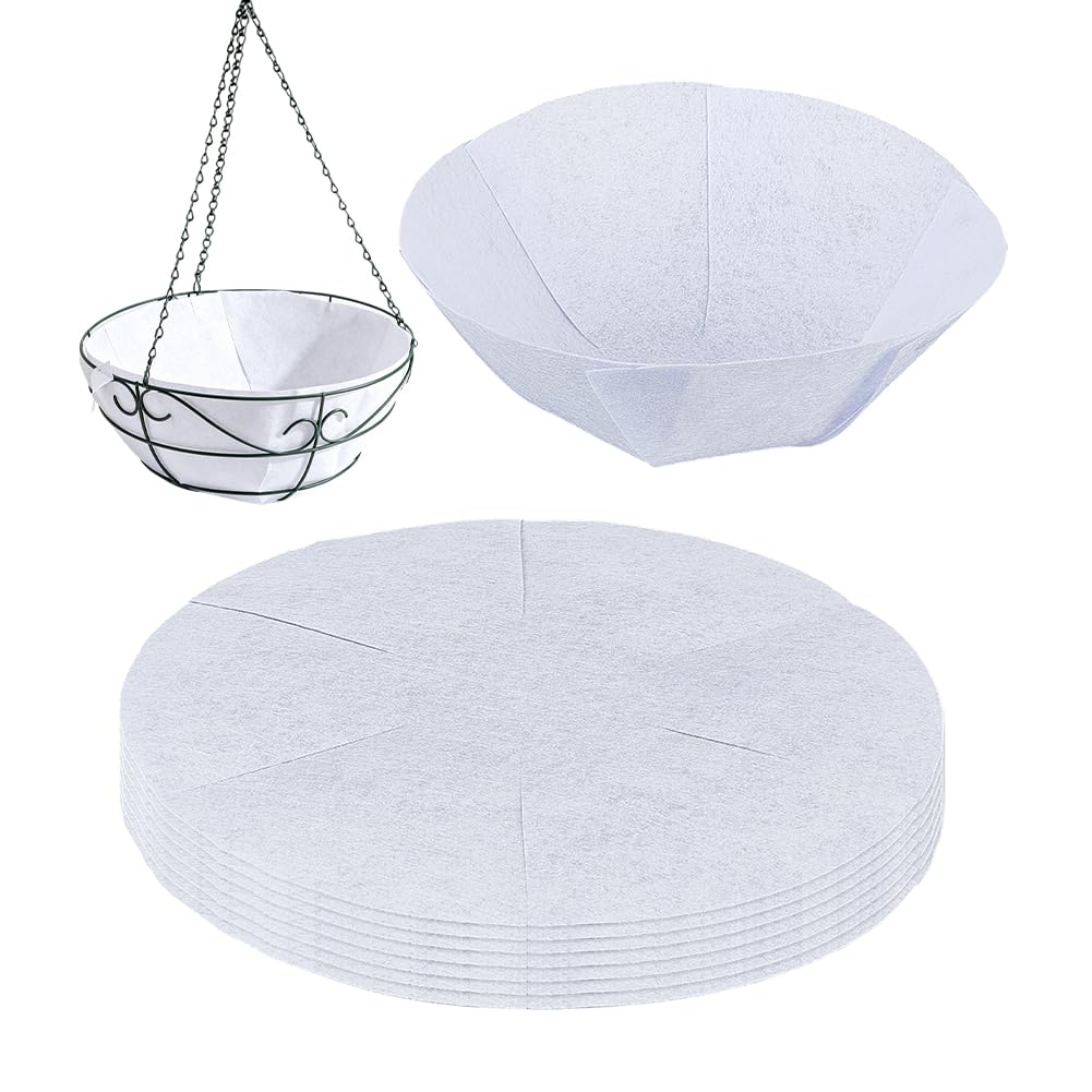 BENECREAT 8Pcs Self Watering Hanging Basket Liner, 272mm/10.7Inch Non Woven Water Storing Liners, Round Water Absorbing Mat for Coco Liners Plant Pot