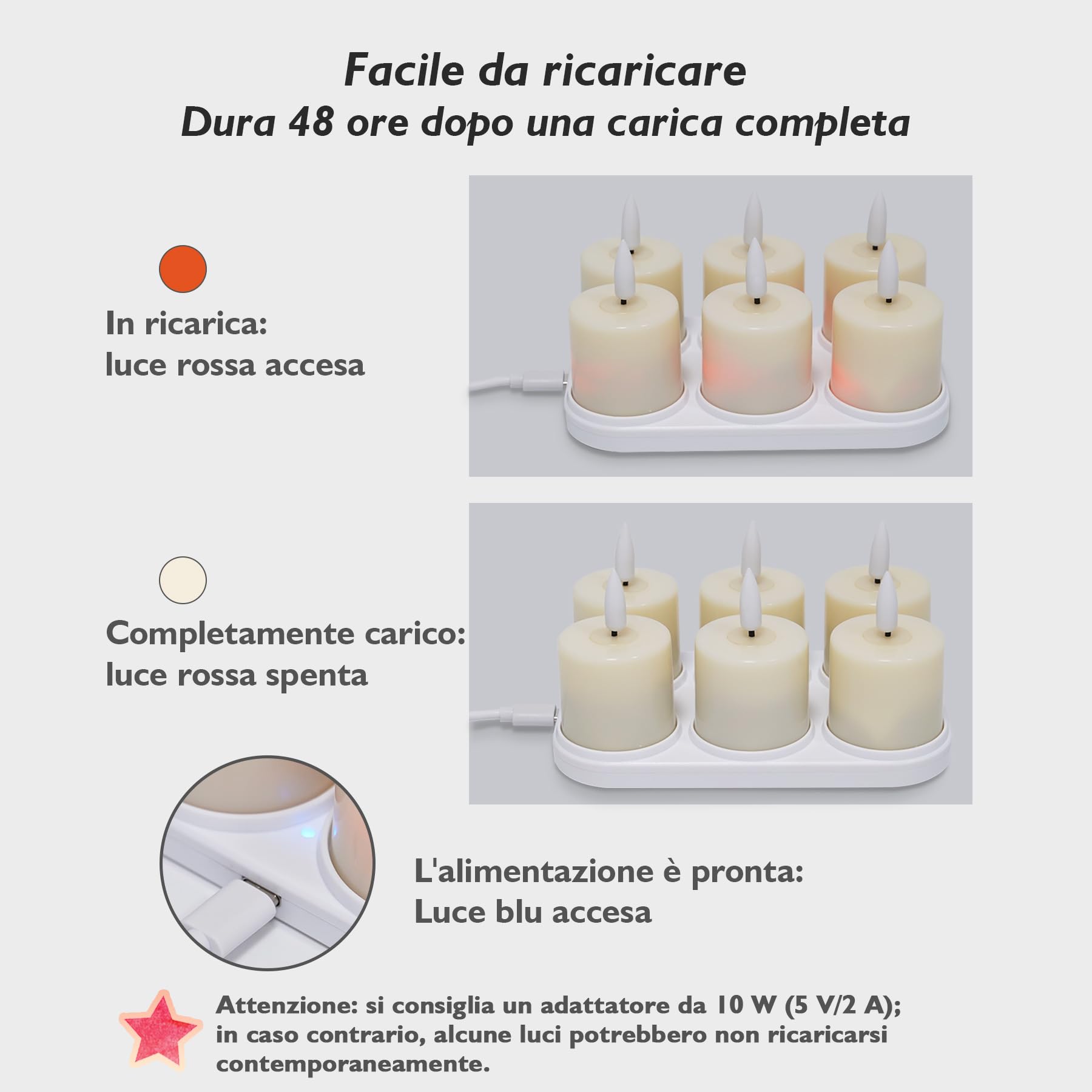 Rhytsing 6 Avorio Candele Votive Ricaricabile con Timer per La Casa Déco, Candele LED Tealight a Batteria con Base di Ricarica, Cavo da USB-C e Telecomando inclusi - Ø 4cm x H 6,8cm