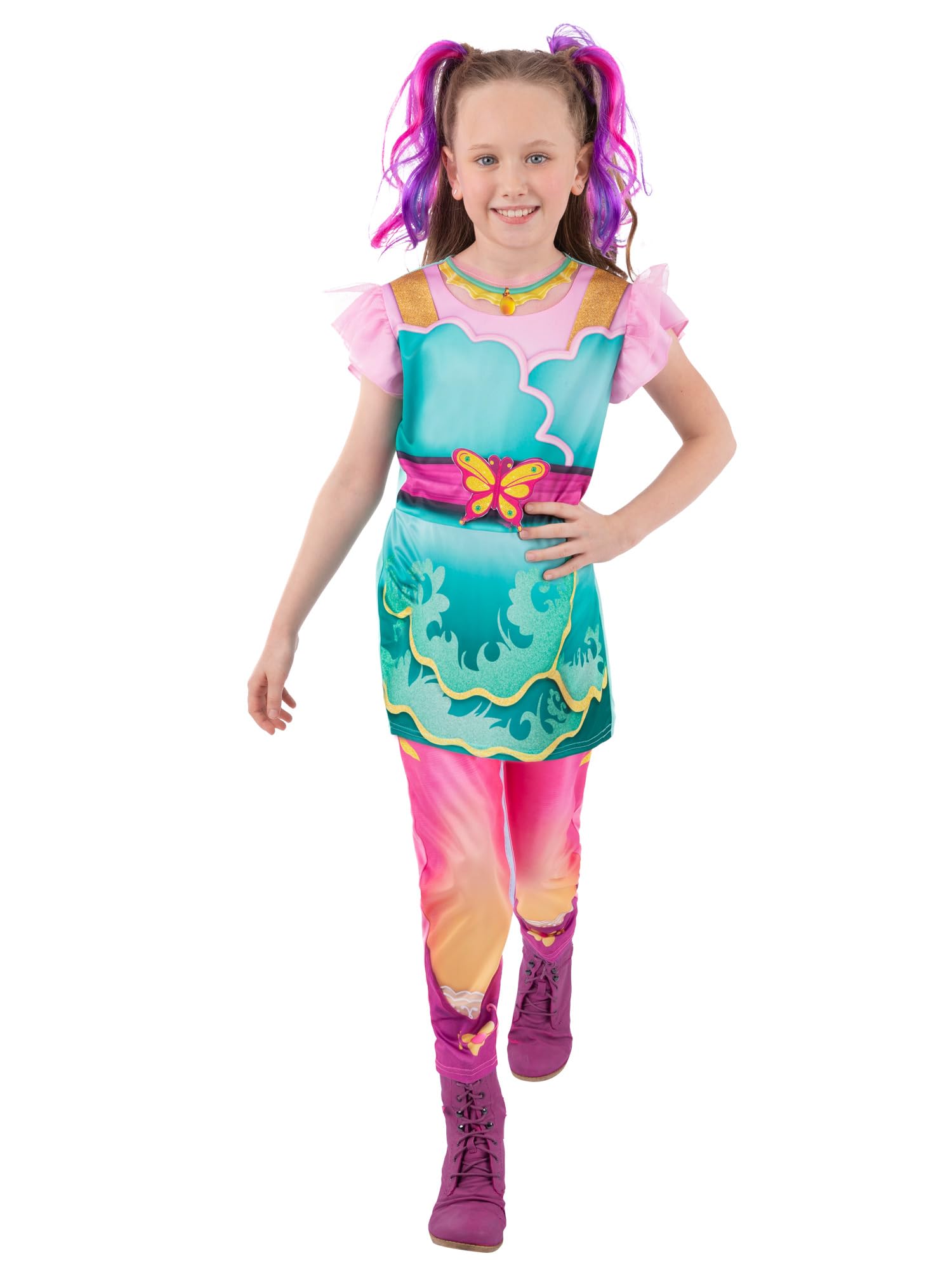 Smiffys Unicorn Academy Ava Costume for Kids, Official Licensed Girls Fancy Dress Outfit with Colorful Printed Jumpsuit Inspired by Magical Unicorn Academy Character Age 4-6