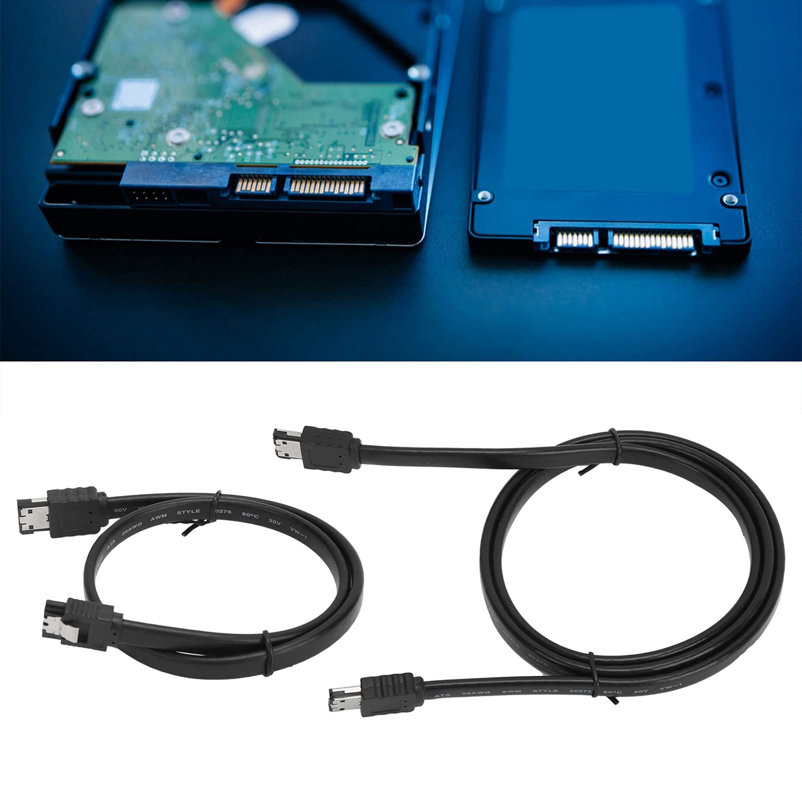 Kabel SATA, 50 Cm/100 Cm PVC ESATA na SATA z Męskiego na Męskie M/M Ekranowany, Kabel Serial ATA z Odłamkami Pasuje do Zewnętrznego Dysku Twardego(50cm)