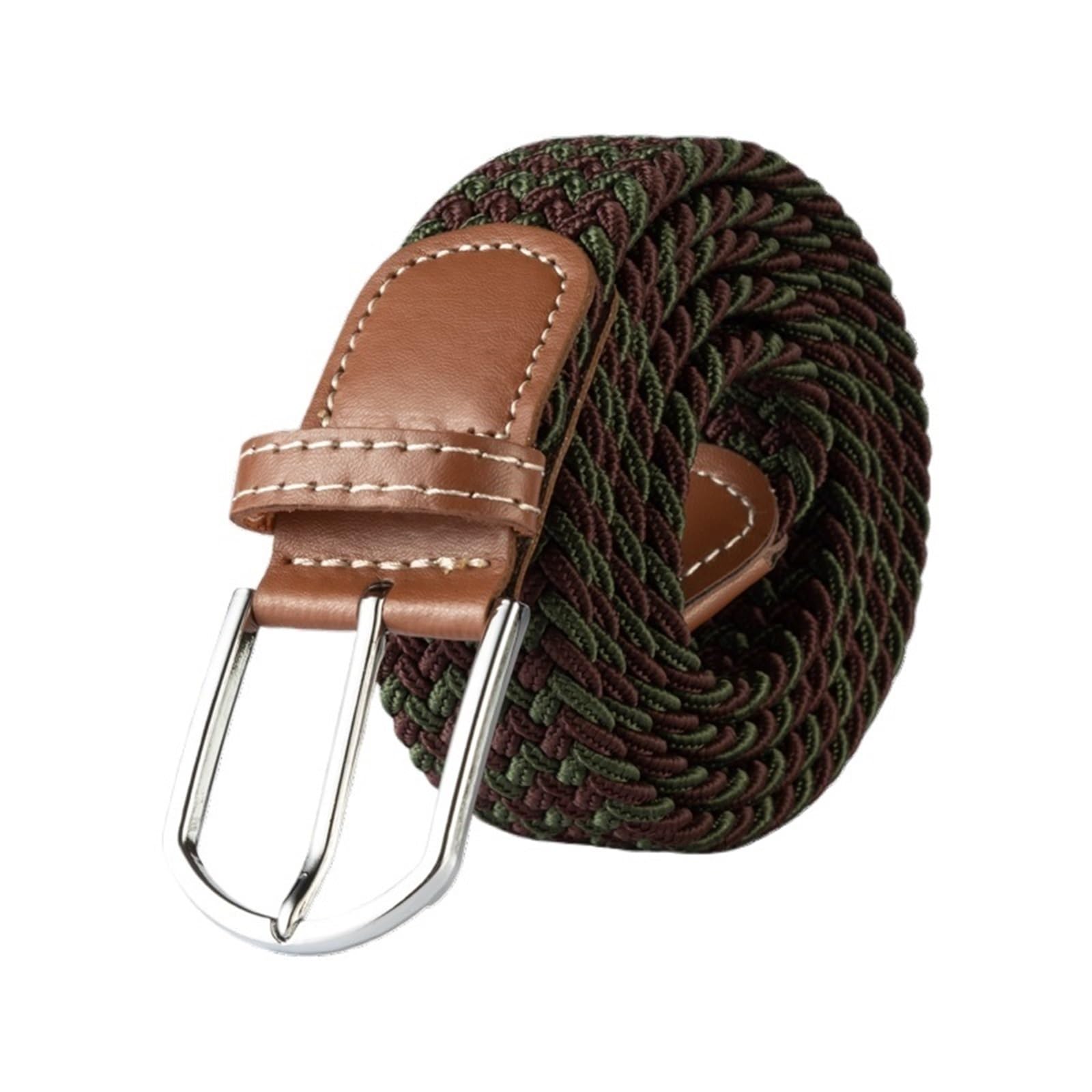 EKalgretrA Belts for Women Belt Unisex Casual Knitted Pin Buckle Jeans Belt Woven Canvas Elastic Expandable Stretch Belts for Women Men Girdle(FB 3.3cmX120CM,Green coffee)
