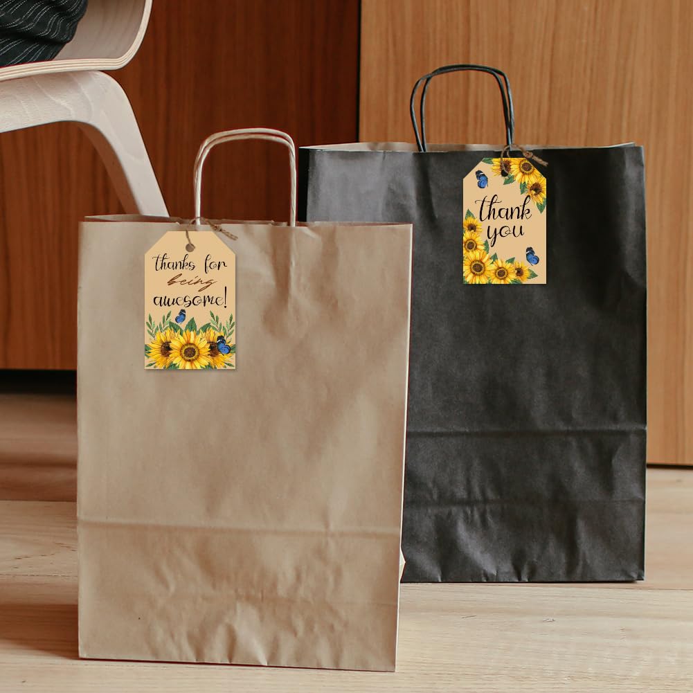 CHGCRAFT 120 Etichette Regalo In Carta Kraft Con Girasole - 7,6x5,1 Cm Con Spago Di Iuta - Tag Di Ringraziamento Per Matrimoni, Compleanni, Feste Della Donna E Pacchetti Regalo
