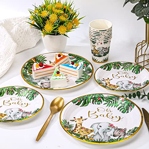 Decodinli Oh Baby Party Supplies, Safari Baby Shower Plates, Jungle Theme Animal Party Supplies Serves 20, Oh Baby Birthday Decorations, Plates, Napkins, Cups Tableware Set #TOP3