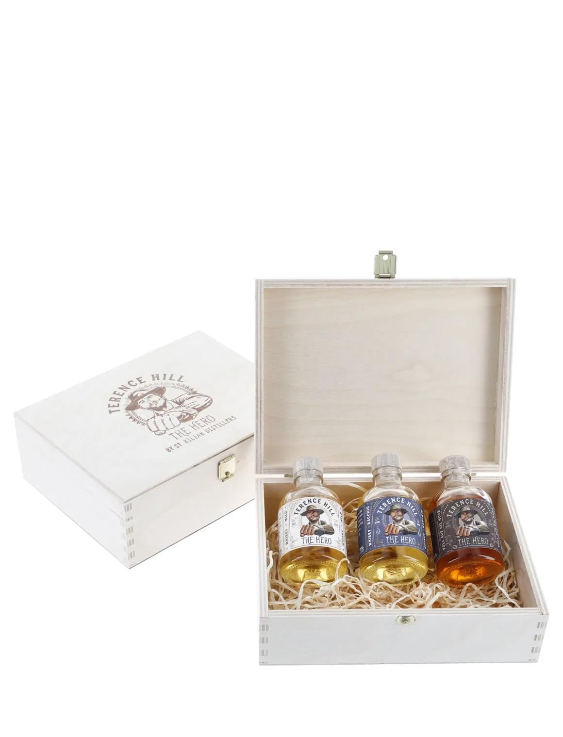 Terence Hill Whisky & Likör Geschenk Box - [Set aus 3 x 50ml] Deutscher Premium Whiskey und Likör aus ausgewählten Fässern - Wisky Set - Bud Spencer und Terence Hill Fanartikel