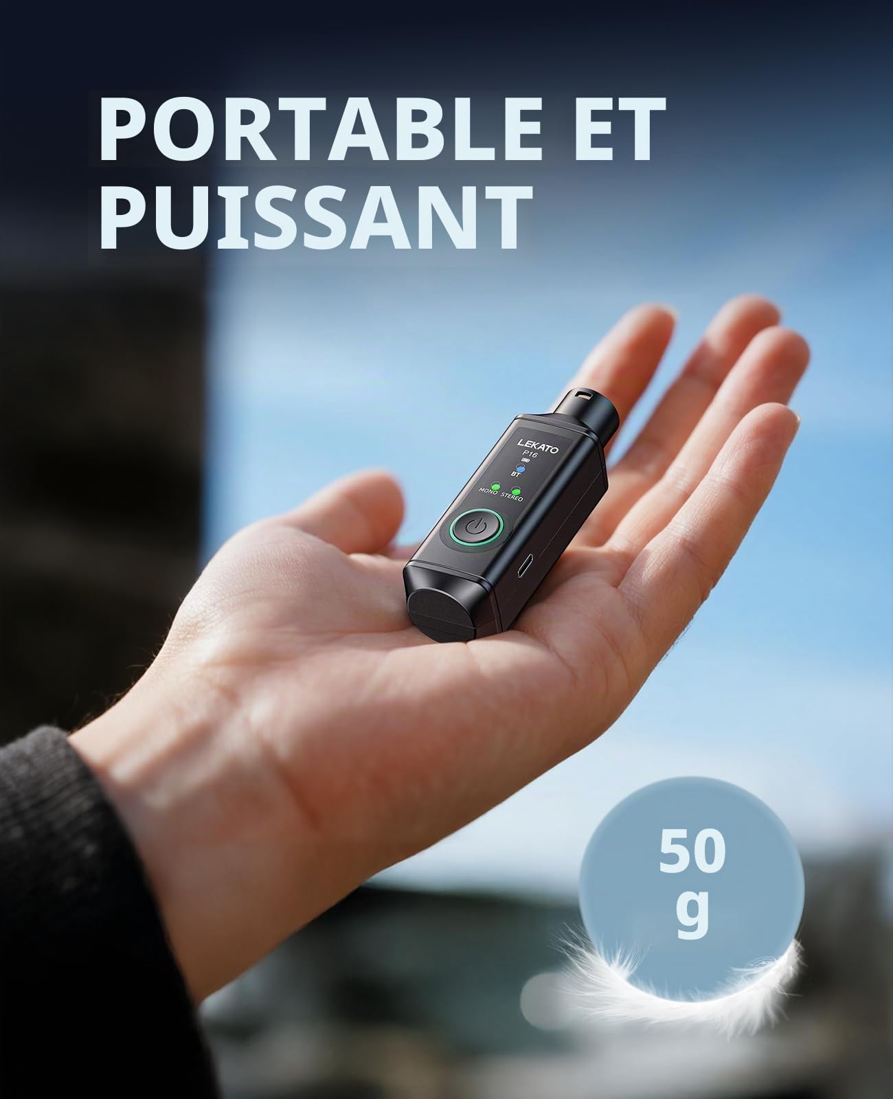 LEKATO Récepteur audio stéréo P16 XLR avec 15 heures de lecture, récepteur Bluetooth Hi-Fi avec portée de 50,3 m pour systèmes PA et DJ, mixeurs