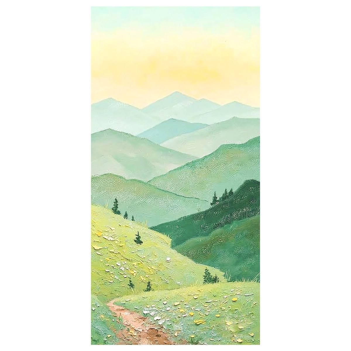 LCDIUDIU Oil Paintings On Canvas Hand Painted Large Green Mountain Meadow Wall Art Hand Painted Unframed Sunrise Landscape Wall Decor Modern Artwork for Living Room Bedroom 60X120Cm(23.6X47.2Inch)