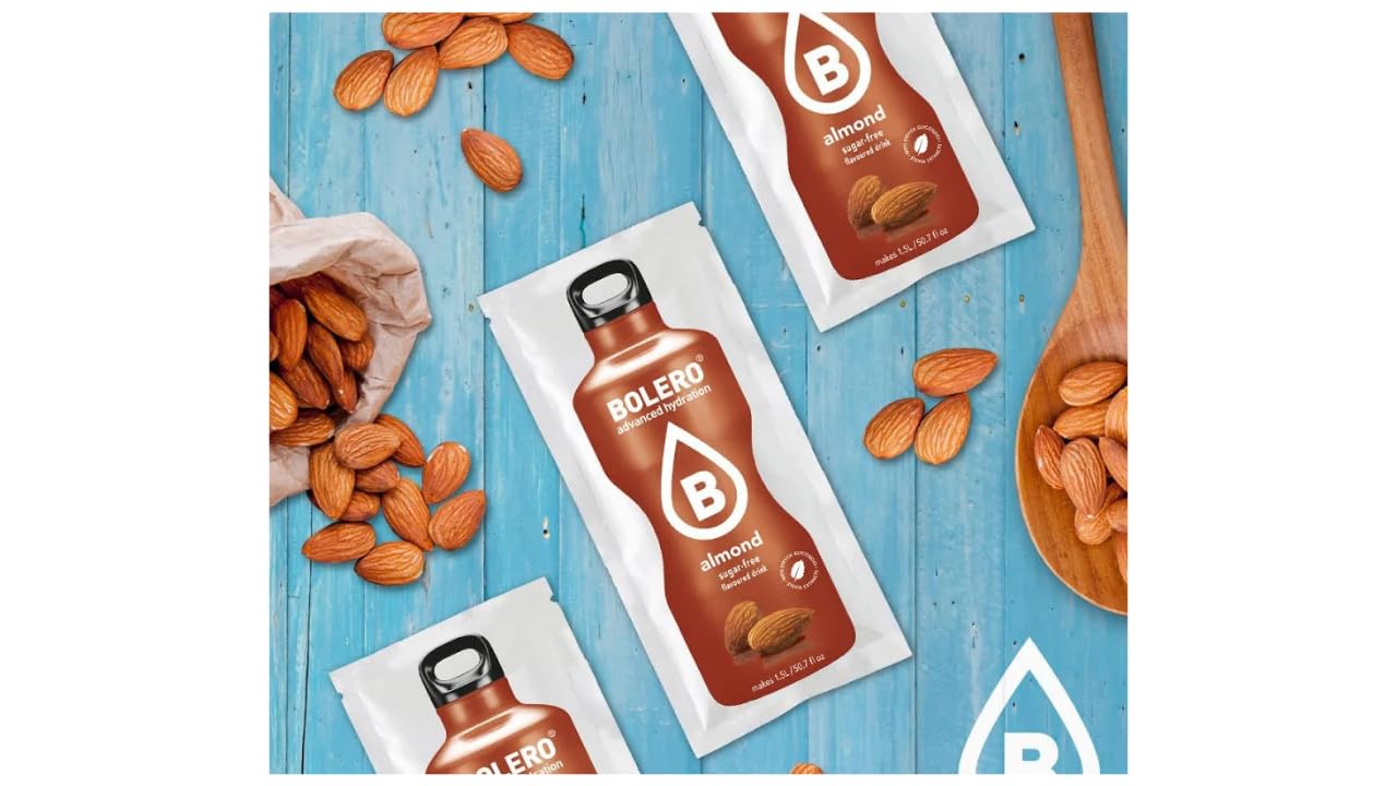 3x Bolero Drinks Mandel Geschmack – 24 x 9 g Getränkepulver ohne Zucker – Kalorienarmes Instantgetränk mit Vitamin C,+ Italy Shop Service Kostenloser Schlüsselanhänger