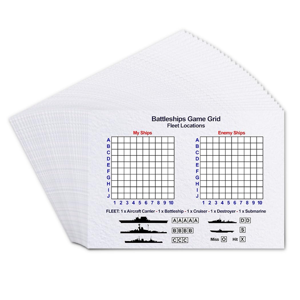 Battleships Retro Paper Game, Relive the game of your youth, 20 Double-sided Grid Cards, Fun Classic Old Strategy WW2 - Image 3